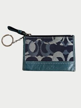 Coach Coin Purse With Card Slot & Keychain in Classic CC Monogrammed Style
